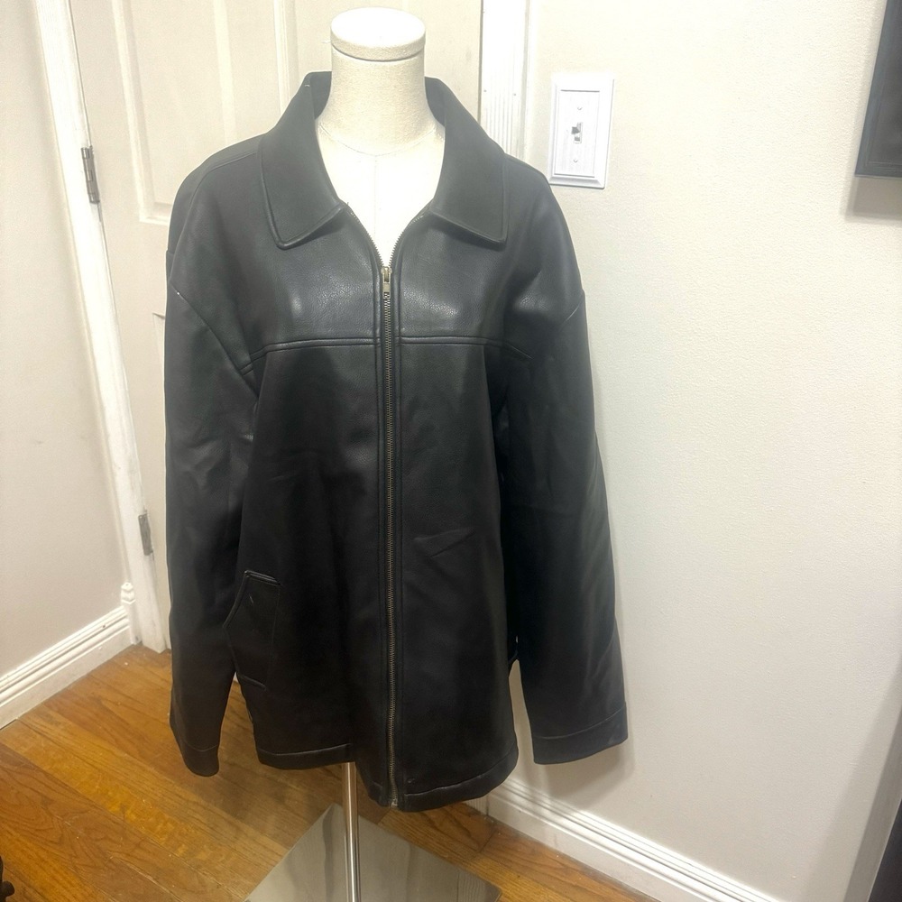 Men's Whispering Smith London‎ Black Faux Leather Polyurethane Jacket Size XL